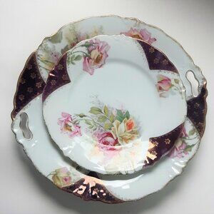 Antique J & C Malmaison Bavaria Germany Cake Plates Set of 5 Roses 1872-1898
